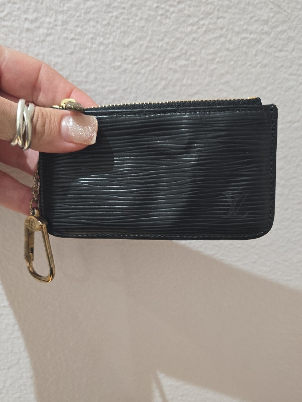 Louis Vuitton Black Epi Leather Zip Key Pouch with Gold Hardware
